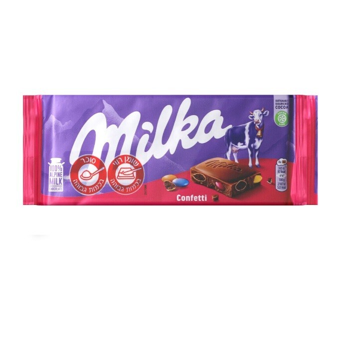 6x Milka Confetti Milk Chocolate Bar, 100 Grams, From Israel, Kosher Certified