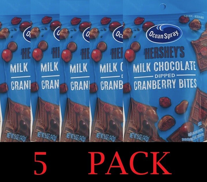 5x Ocean Spray Hershey’s MILK CHOCOLATE DIPPED CRANBERRY BITES 5 oz bag – 5 PACK