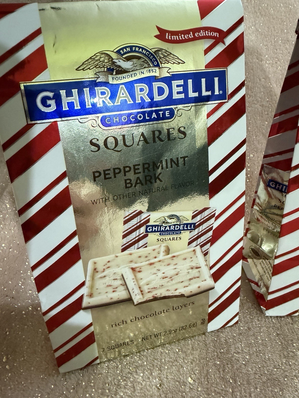 Ghirardelli Peppermint Bark Chocolate Squares 7 Pc in a bag x 3 Bags EXPmay/26