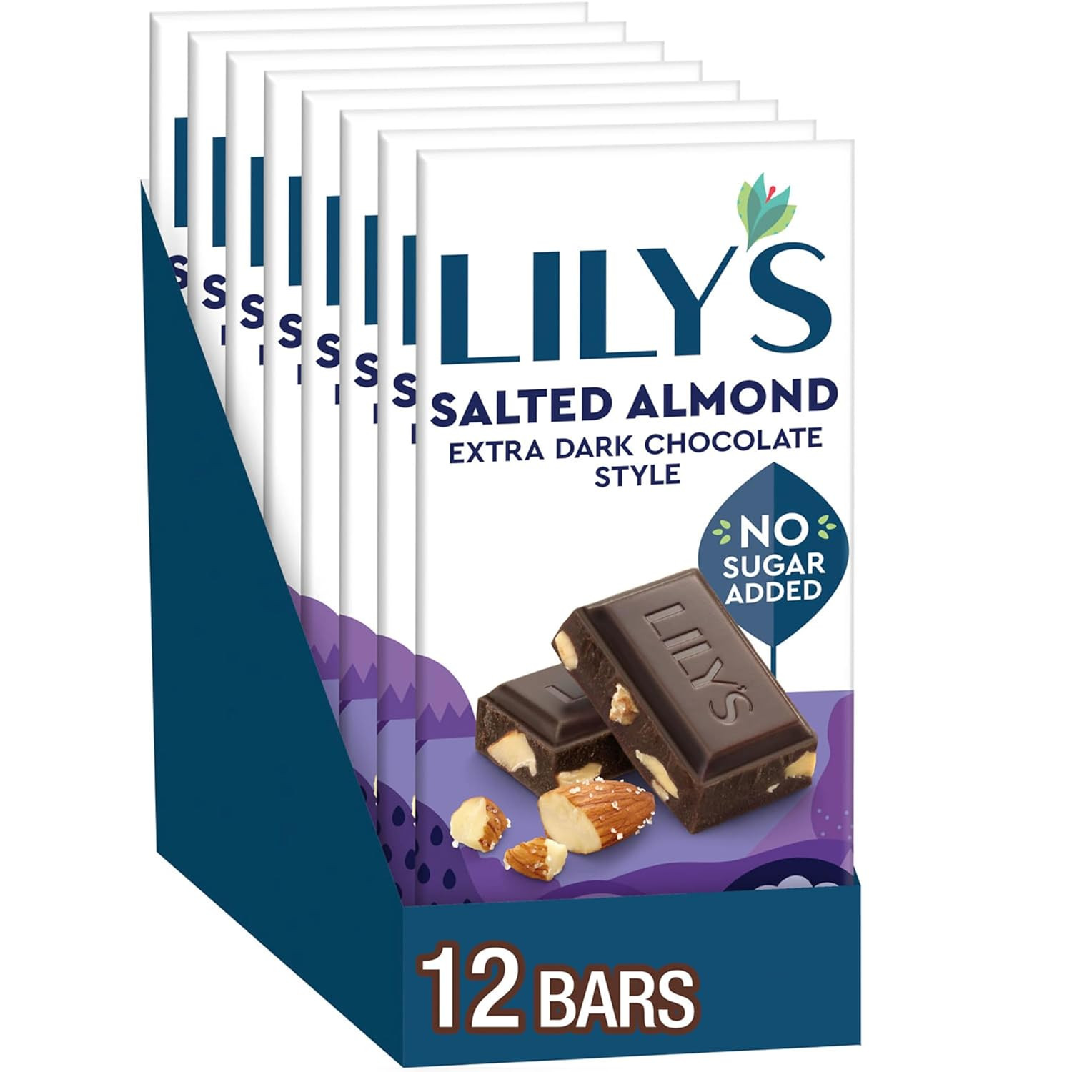 Salted Almond Extra Dark Chocolate Style No Sugar Added, Sweets Bars, 2.8 Oz (12