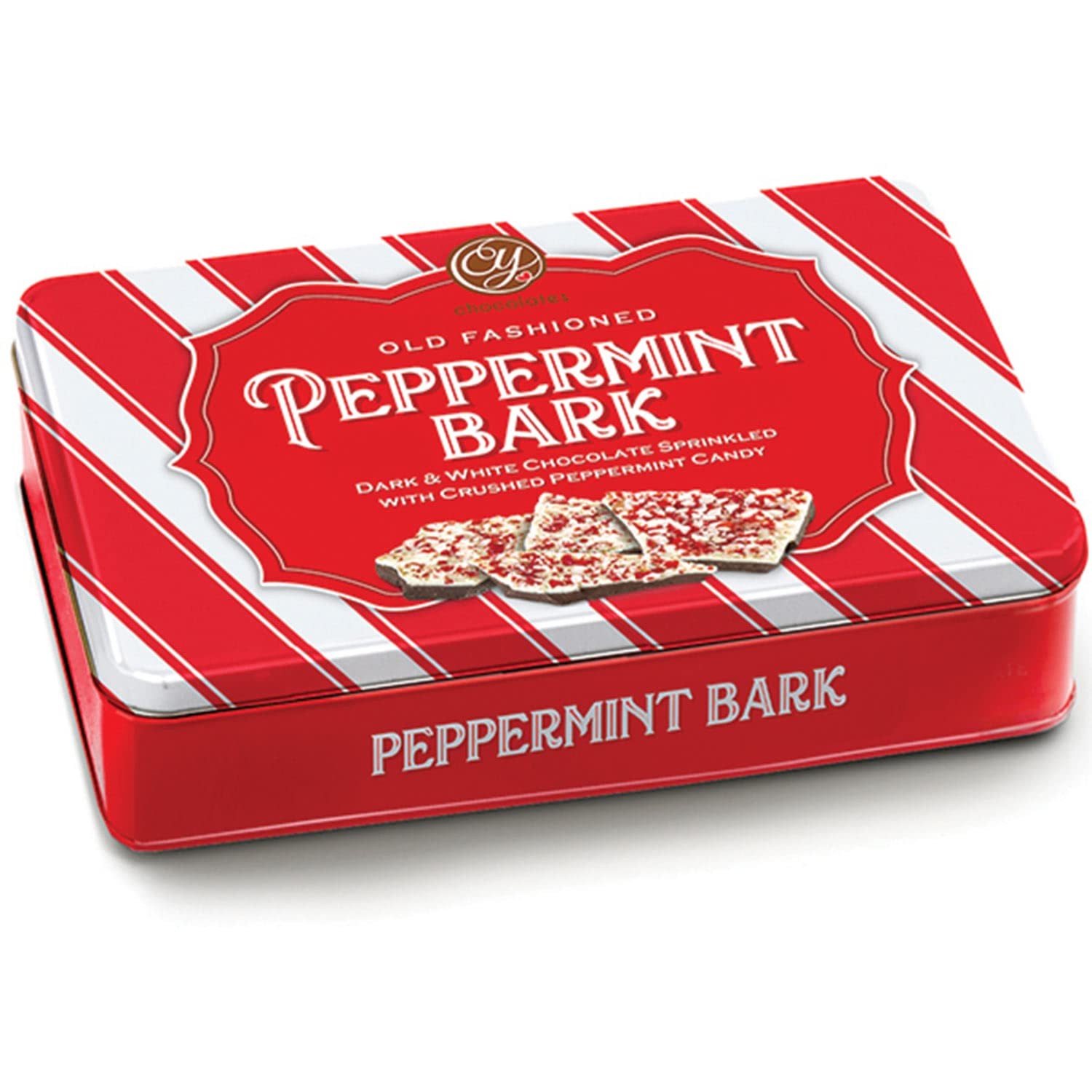CY Chocolates Handmade Dark and White Layered Peppermint Bark Tin for Christm…