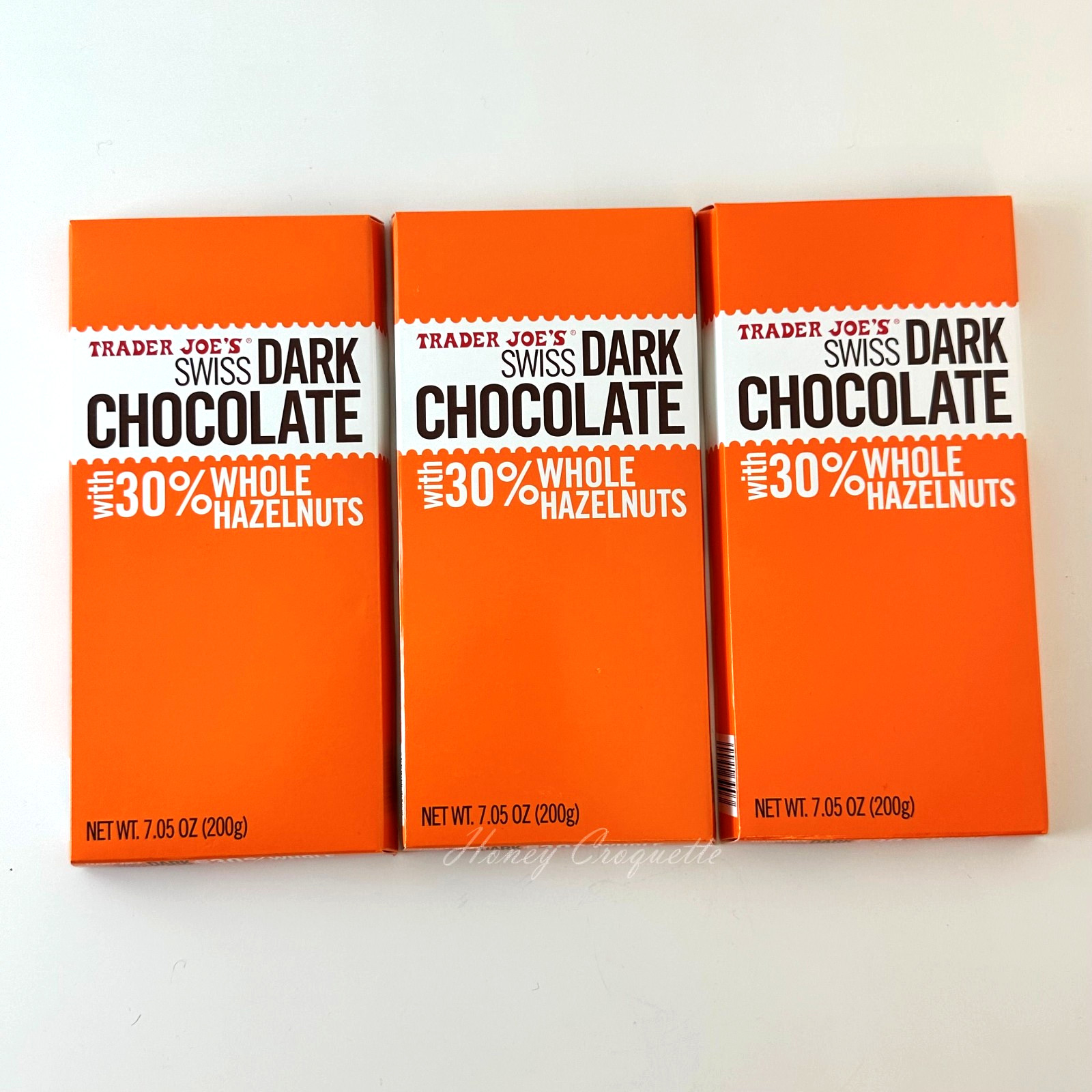 3 PACKS TRADER JOE’S SWISS DARK CHOCOLATE WITH 30% WHOLE HAZELNUTS 7-OZ BARS