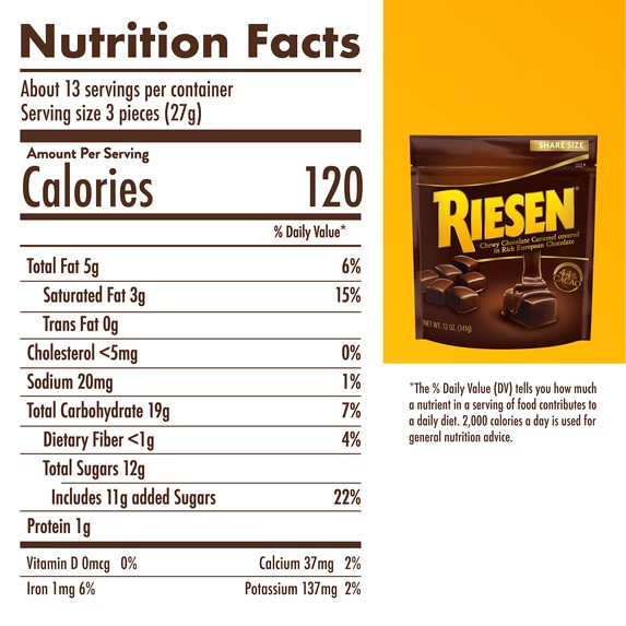 Riesen Chocolate Caramel Covered Chewy Candy, 12oz