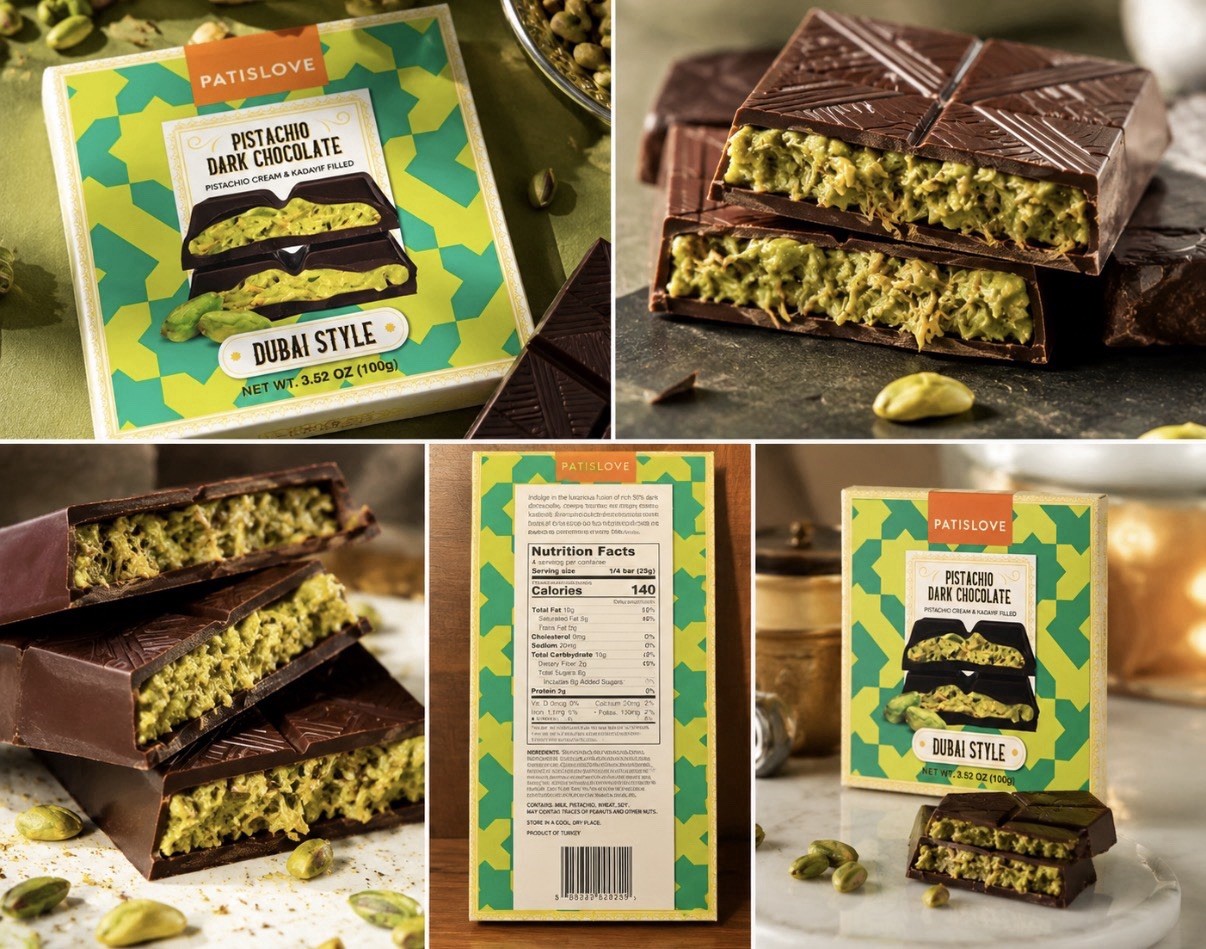 Trader Joe’s Pistachio Dark Chocolate Dubai Style PATISLOVE 3.52oz 100g (2 Pk)