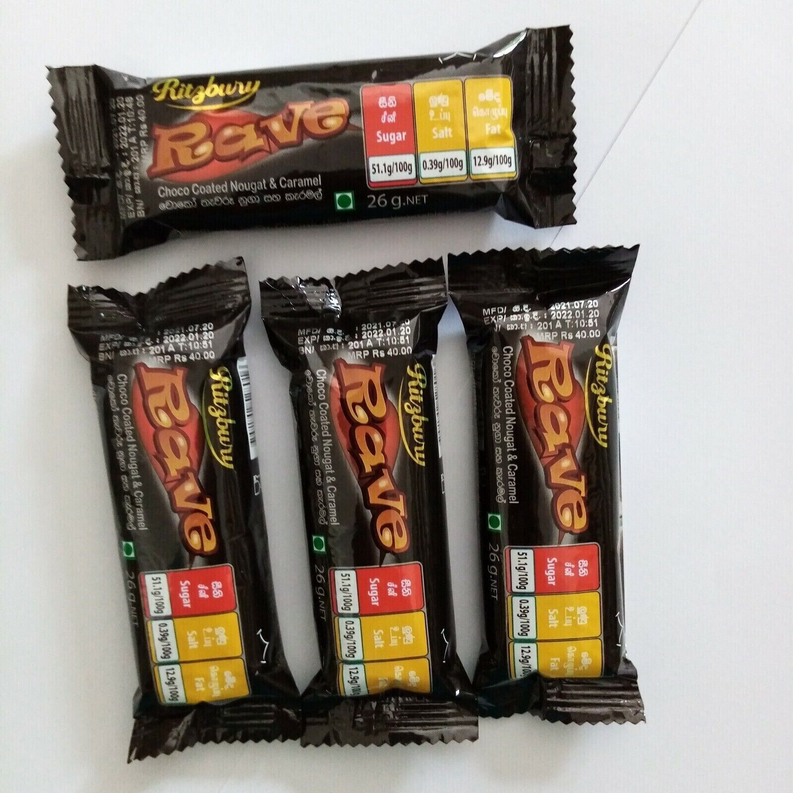 Ritzbury Rave Chocolate Choco Coated Nougat and Caramel 13g Or 26g 5-10 Packs