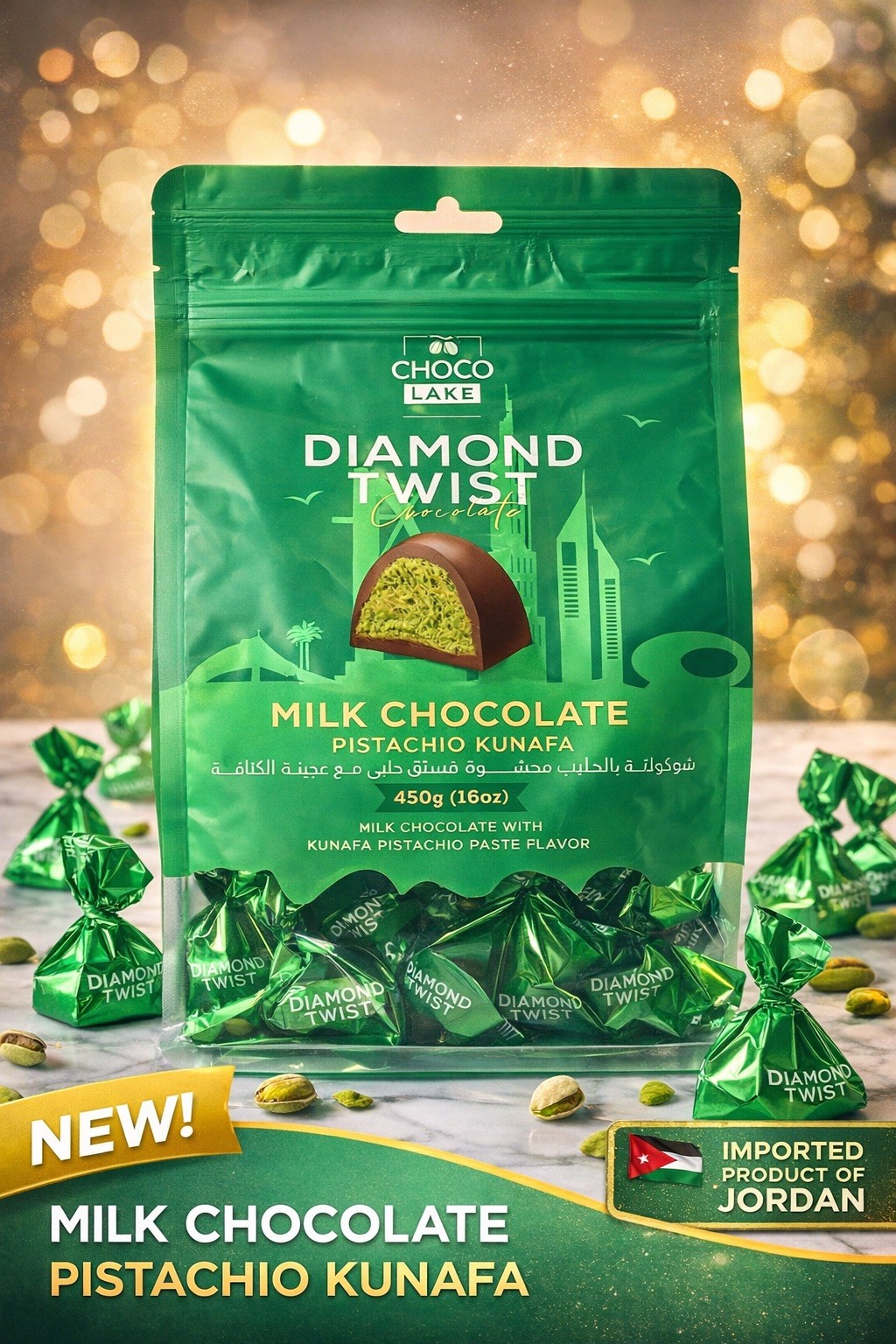 Choco lake Diamond Twist Milk Chocolate Pistachio Kunafa