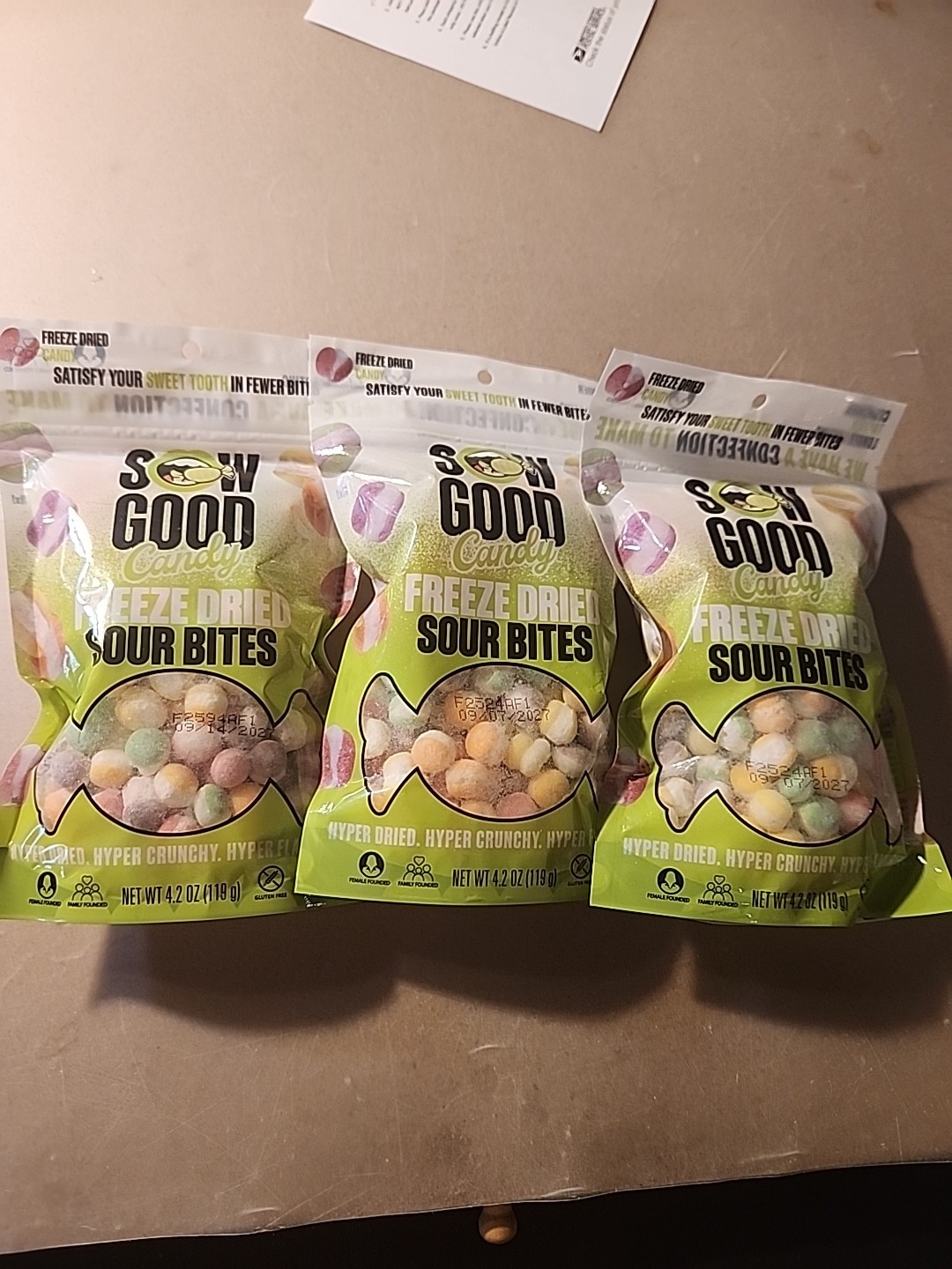 Lot Of 3 Sow Good Candy Freeze Dried Sour Bites 4.2 oz – Exp. 9/27