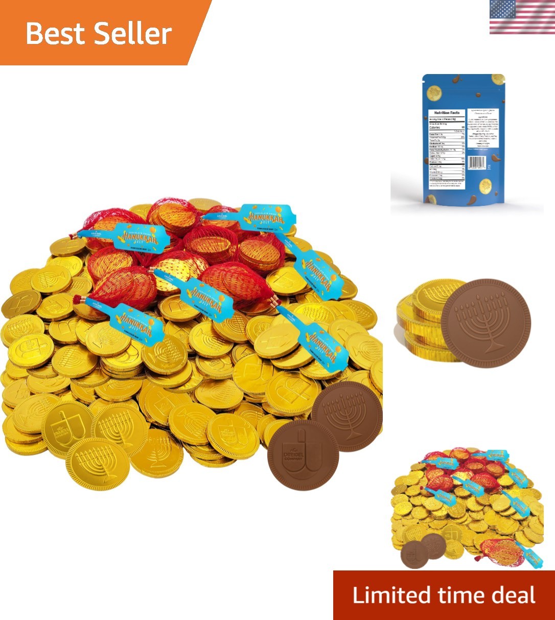 Delightful Hanukkah Chocolate Gelt – 24 Mesh Bags of Milk Chocolate Coins