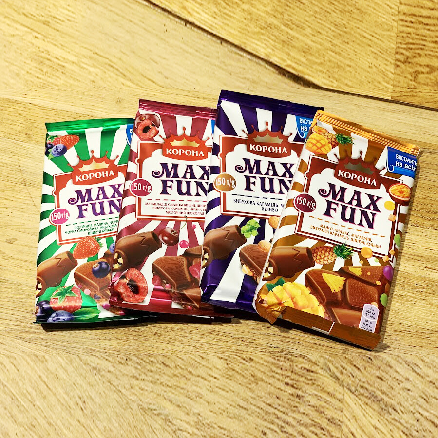 Koruna MAX FUN Chocolate Bar 150g from Ukraine – Choose Sets of 2, 5, 10 Packs