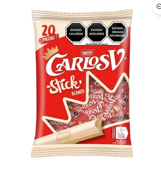 Chocolate Blanco Carlos V 20 pzas de 8 g c/u