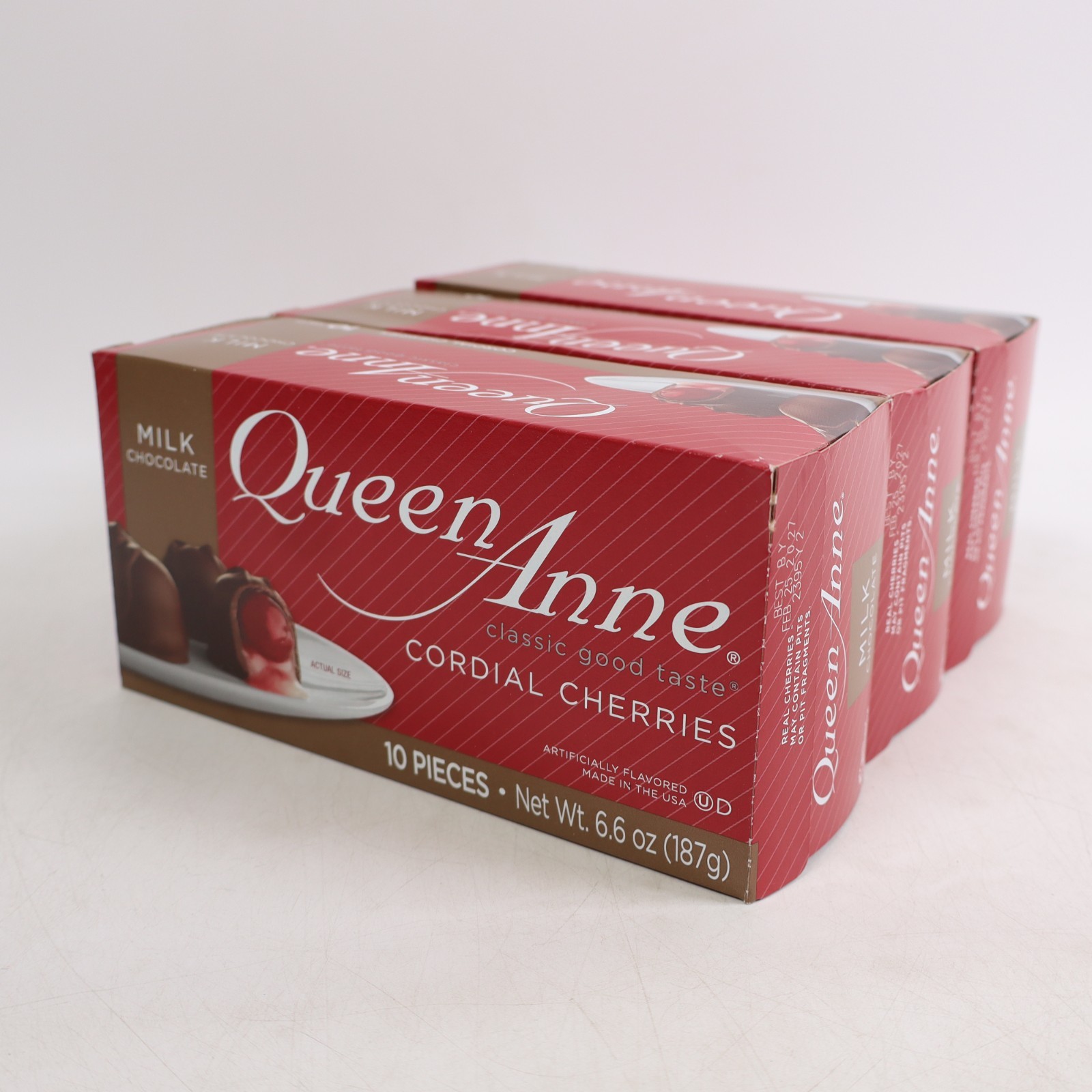 3 PACK Queen Anne Milk Chocolate Covered Cordial Cherries Candy 10ct BB 02/2027