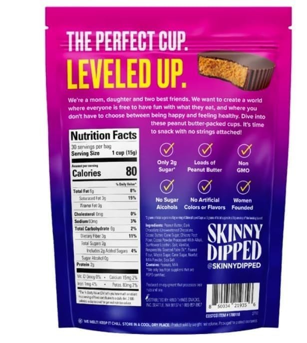 Skinny Dipped Cups, Dark Chocolate Peanut Butter, 30-count BIG Bag