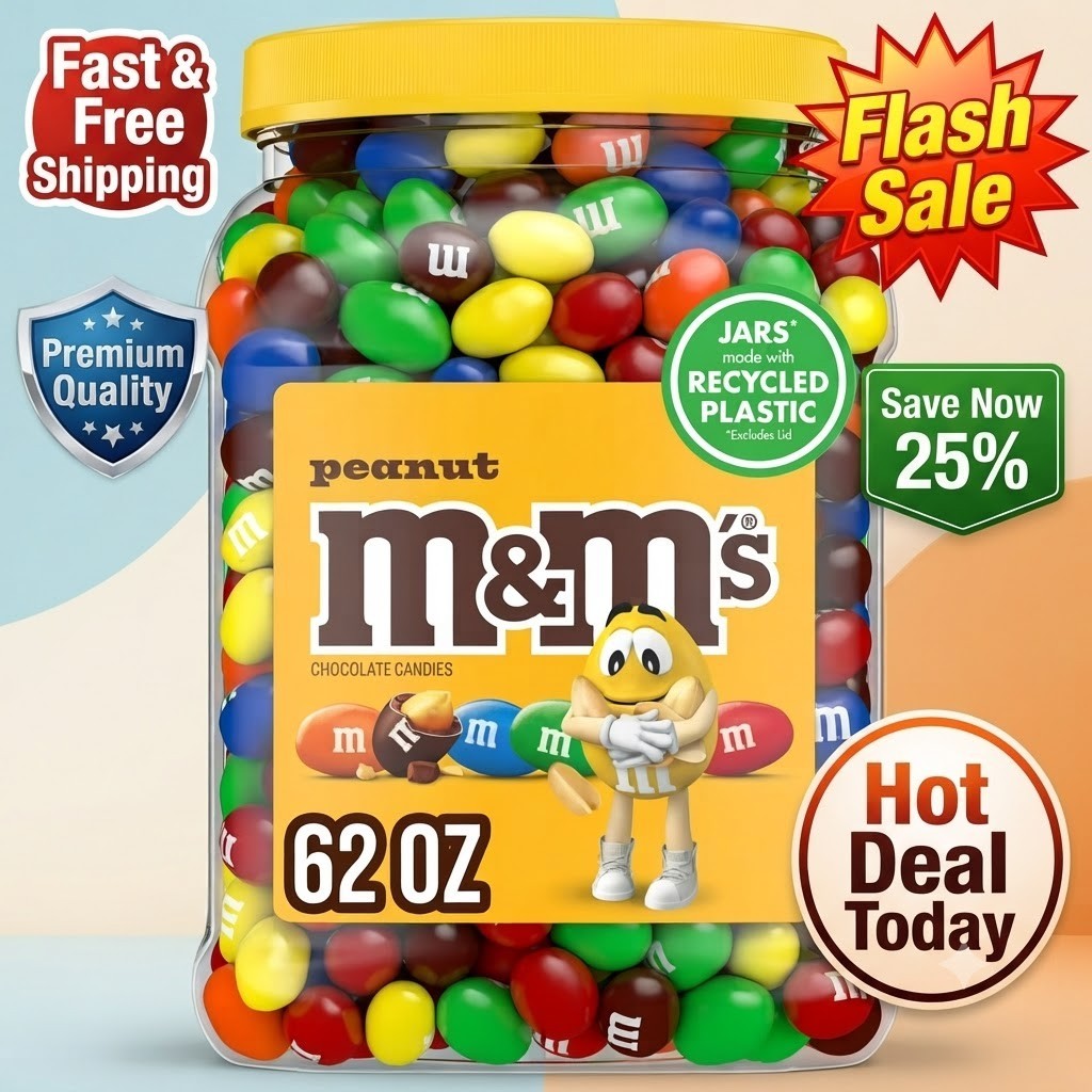 M&M’s Peanut Milk Chocolate Candy 62 oz Bulk Jar Party Size Chocolate Candy