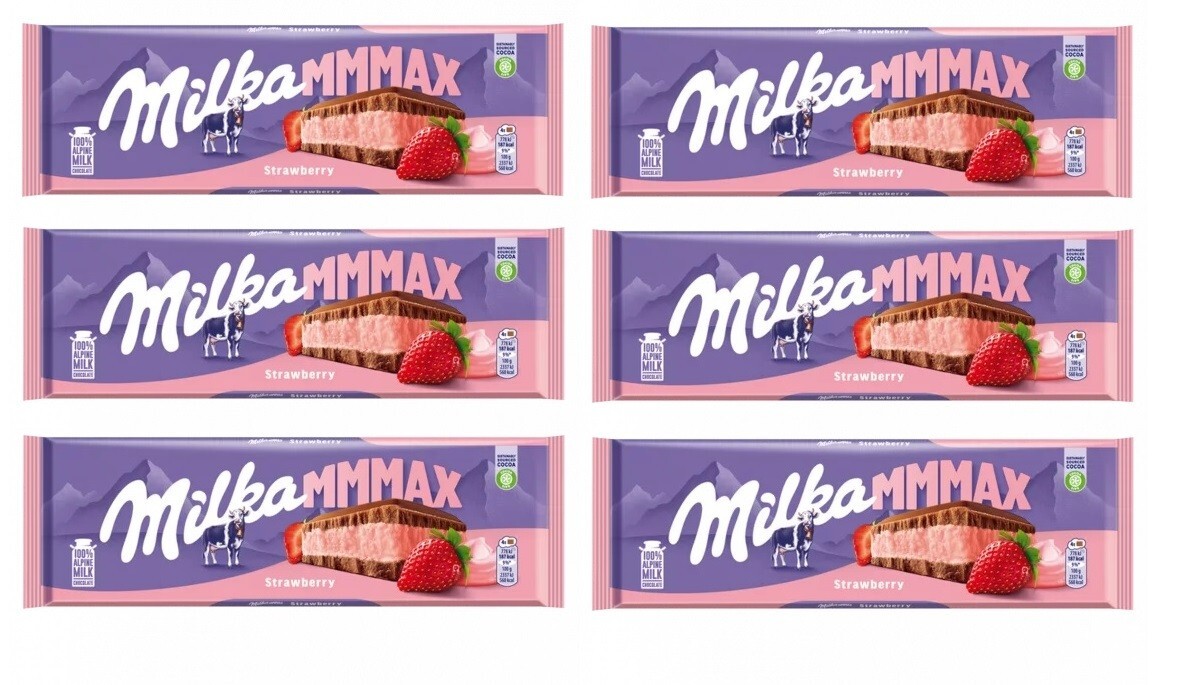 (Pack of 6) Milka MMMAX Strawberry Alpine Milk Chocolate Bars 6x300g / 6×10.58oz