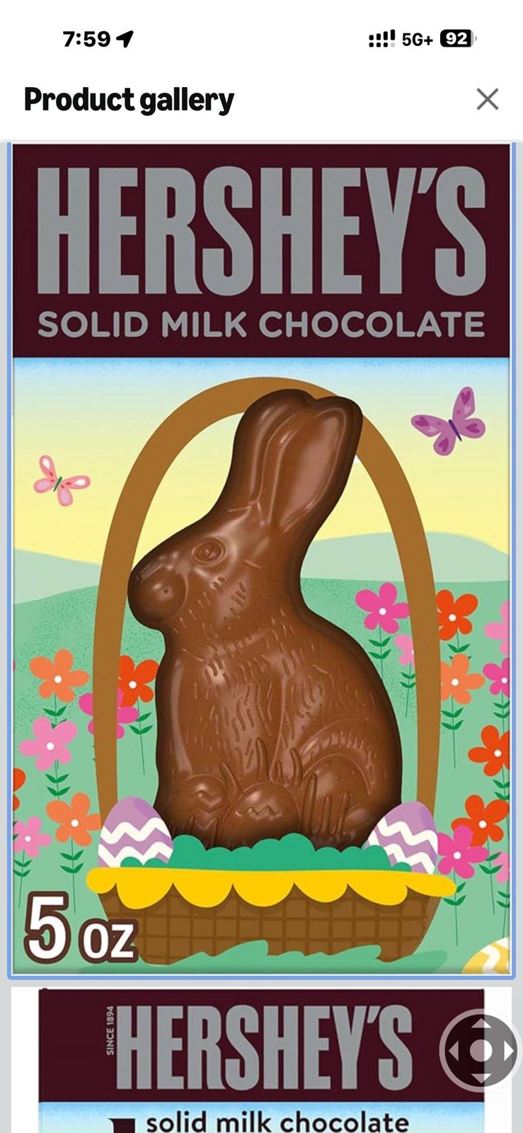 Hershey’s Solid Milk Chocolate Bunny 5 oz Box, Milk Chocolate Easter Candy