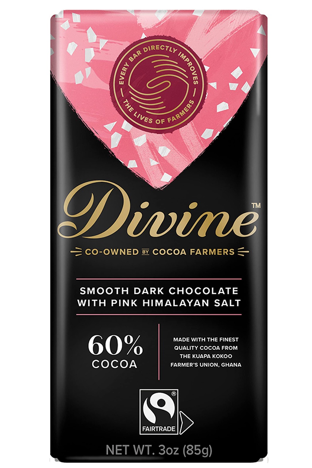 11/26 12 Bars Divine Chocolate Bars – 60% Dark Chocolate with Pink Himalayan Sal