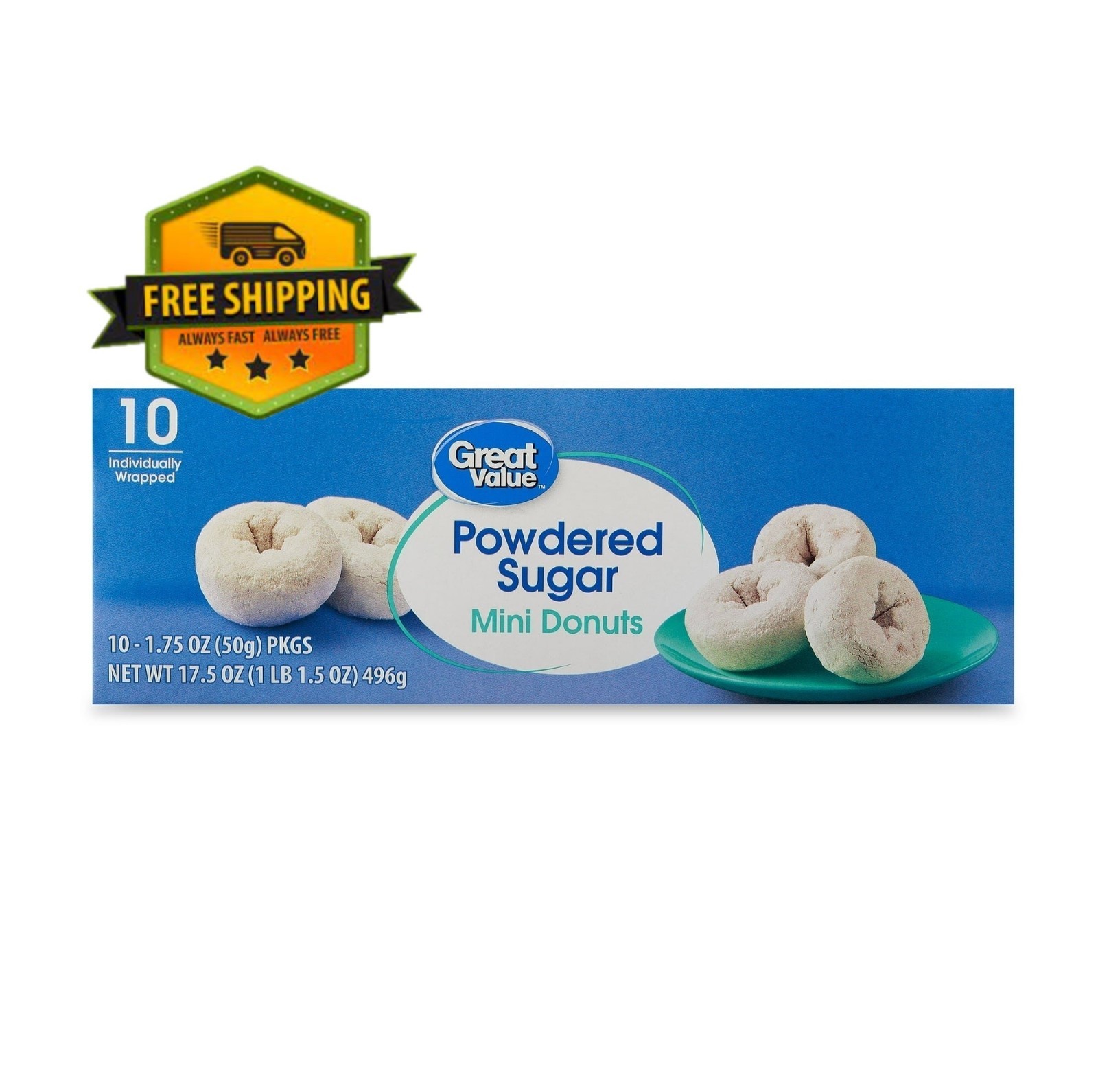 Great Value Powdered Sugar Mini Donuts – 17.5 oz, 40 Count