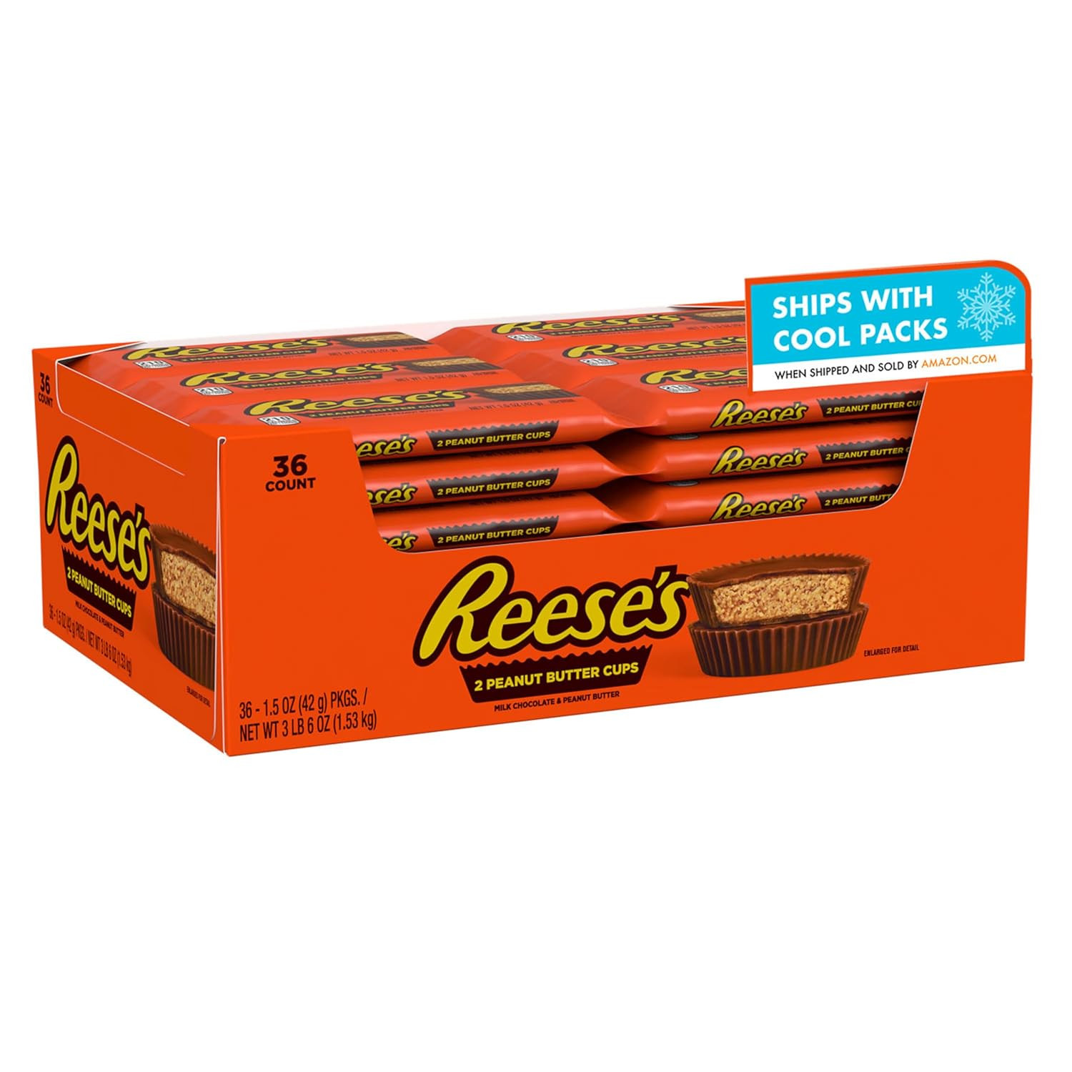 Milk Chocolate Peanut Butter Cups, Candy Packs, Halloween Candy, 1.5 Oz (36 Coun