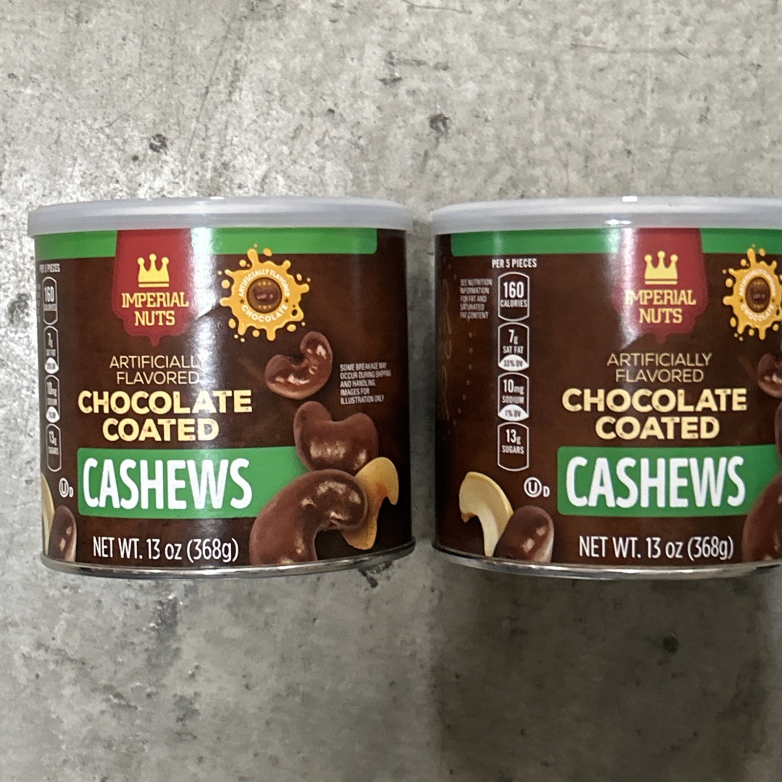 2 Cans Imperial Nut Co Chocolate Coated Cashews 13 Oz Snack Party Holiday