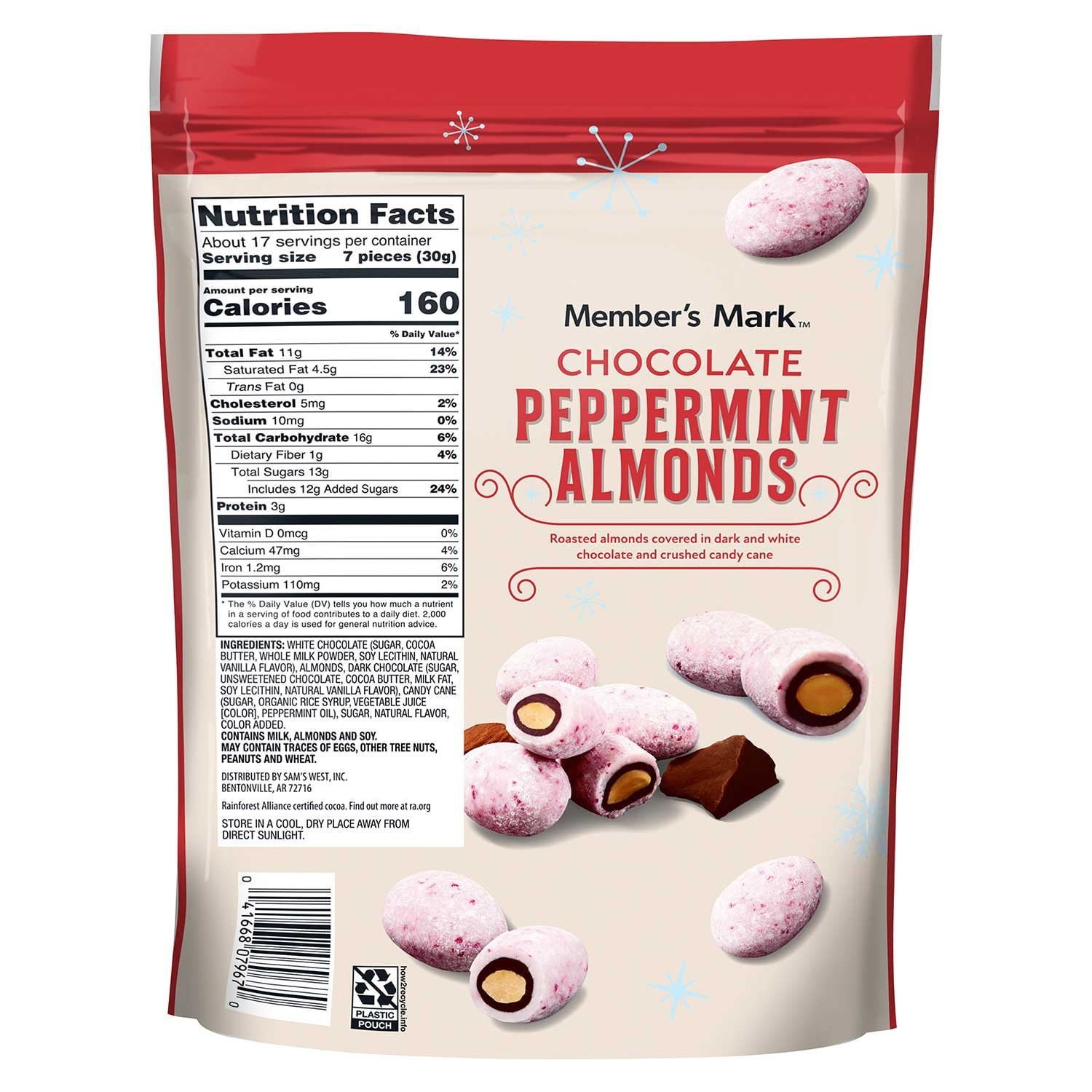 Member’s Mark CHOCOLATE PEPPERMINT ALMONDS 18 OZ Zipper Bag ~ Ships Flat Rate!🚢