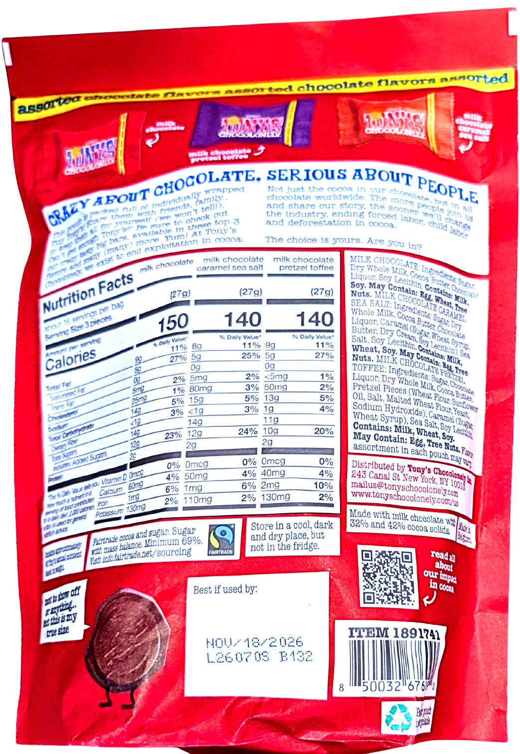 Tony’s Chocolonely Tiny Tony’s Variety Pack 15.24 Oz EXP 11/2026