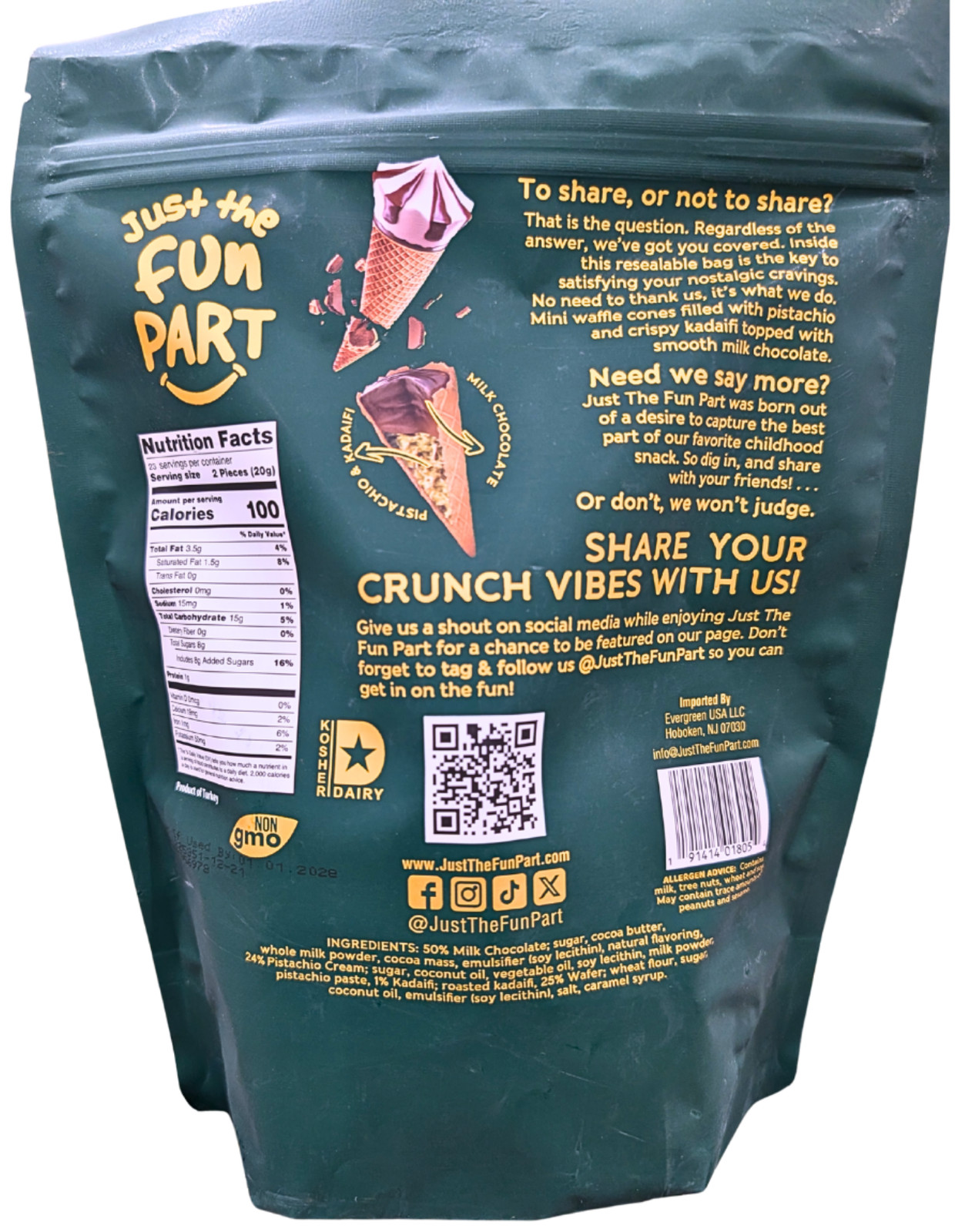 Just The Fun Part Dubai Style Cones Milk Chocolate Pistachio Cream 16 Oz 01/28