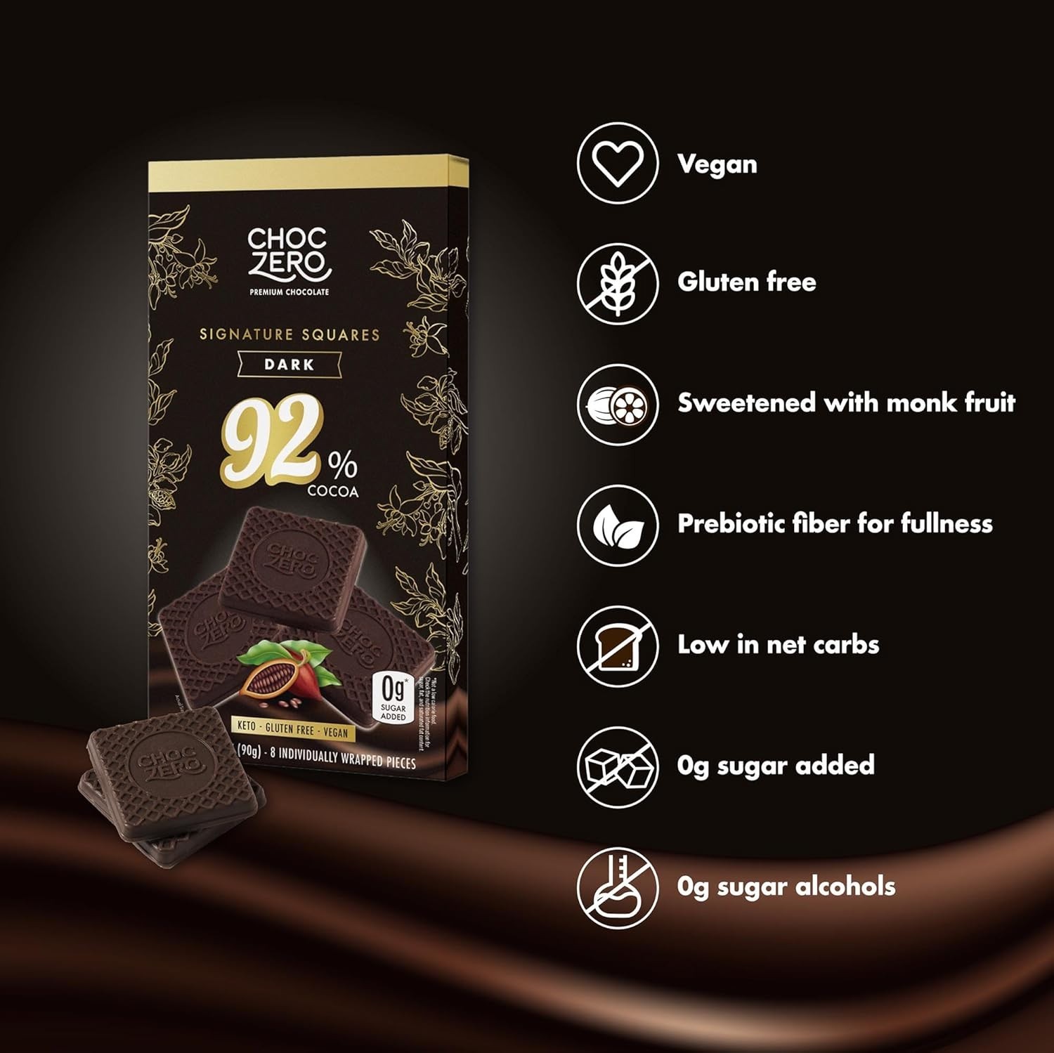 Rich 92% Cocoa Dark Chocolate – , Individually Wrapped Squares for Snacking