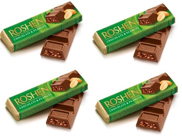Set of 4 Bars Ukrainian Roshen Milk Chocolate Peanuts Sweets Candy 38gx4pcs