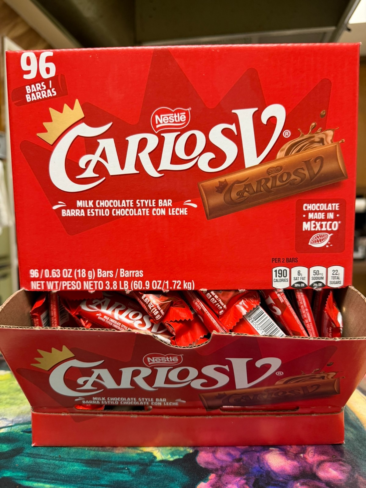 CARLOS V Mexican Milk Chocolate Style Bar, 96 Count – 0.63 OZ each BRAND NEW