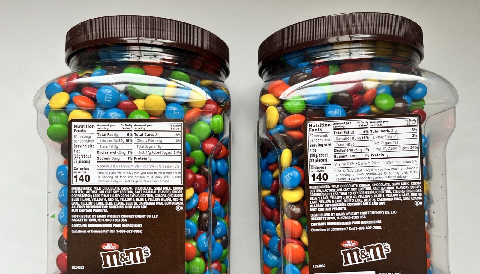 2 PACKS M&M’S Milk Chocolate Candies Bulk Jar (2 x 62 oz.) 124 oz total