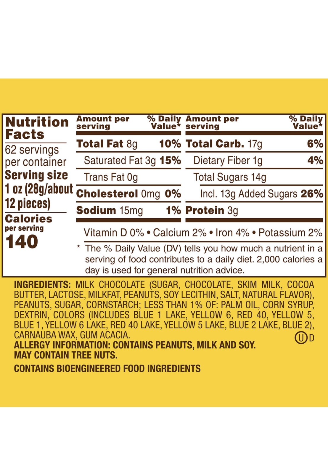 M&M’S Peanut Milk Chocolate Candy Bulk Jar (62 oz.)