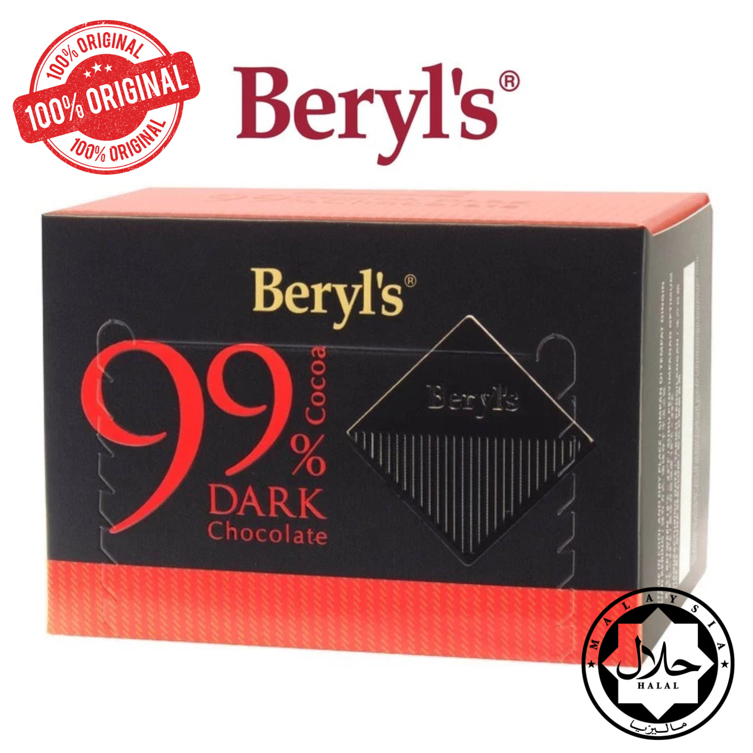 Beryl’s 99% Cocoa Dark Chocolate Bar 60g Extra Bitter Premium Chocolate HALAL