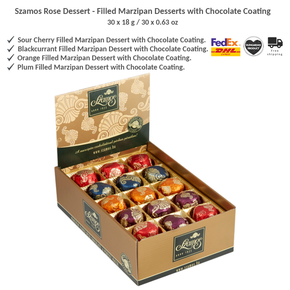 Szamos Rose Dessert – Filled Marzipan Desserts with Chocolate Coating – 18g x 30
