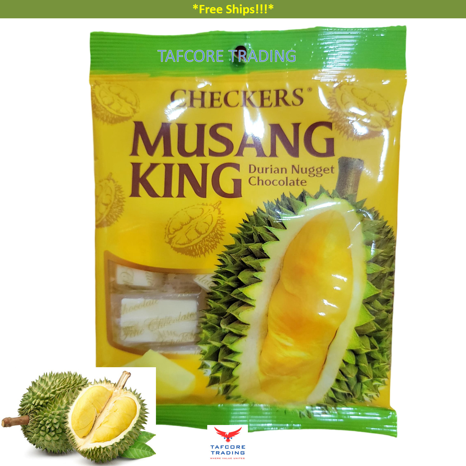 Musang King Durian (king of fruit) Nugget White Chocolate 50g (1.8oz) Free Ships