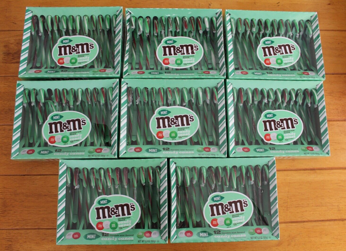 M&M’s Chocolate Mint Flavored Candy Canes 8 BOXES (96 Count) LIMITED EDITION!
