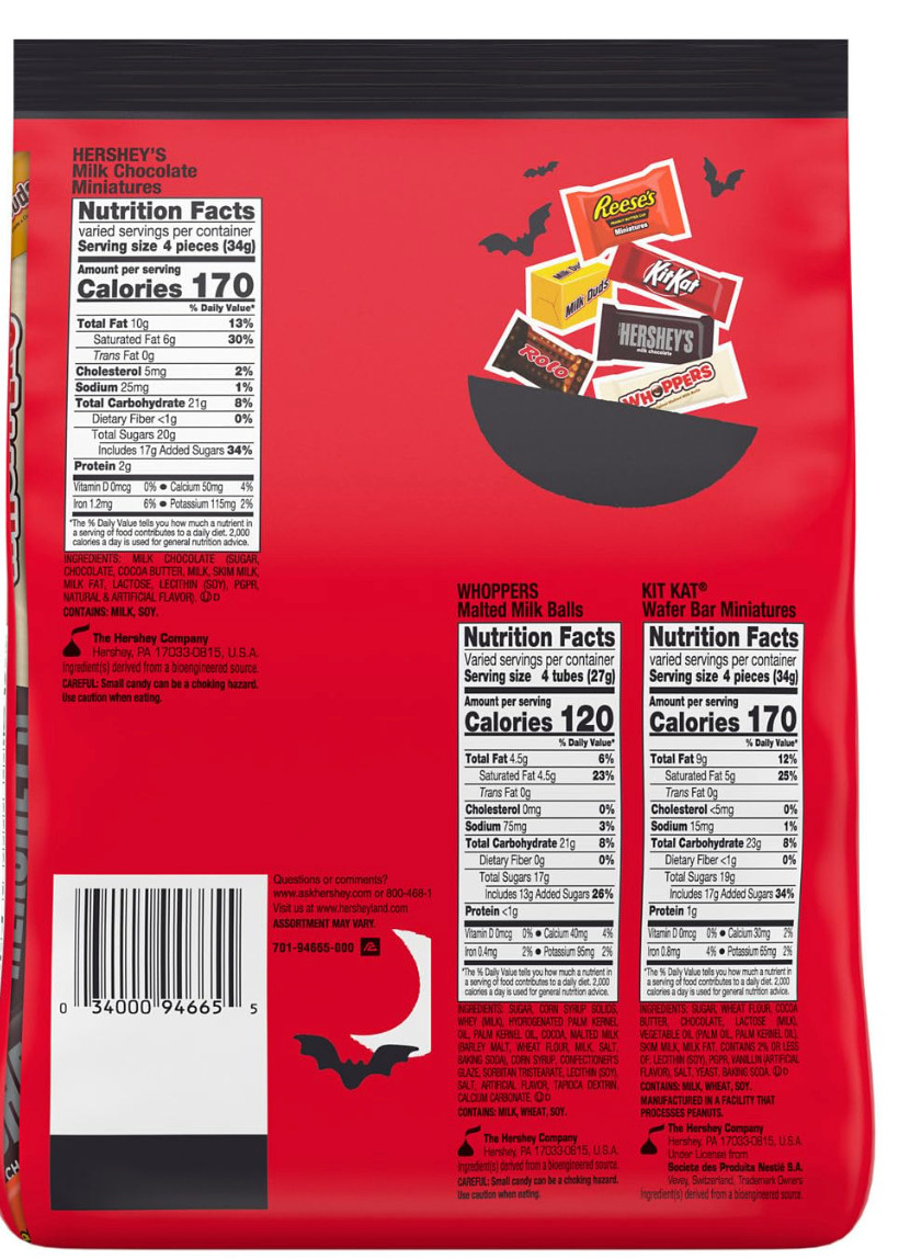 Hershey Miniatures Assorted Flavored, Halloween Candy Bulk Bag, 35.93 oz (115 Pi
