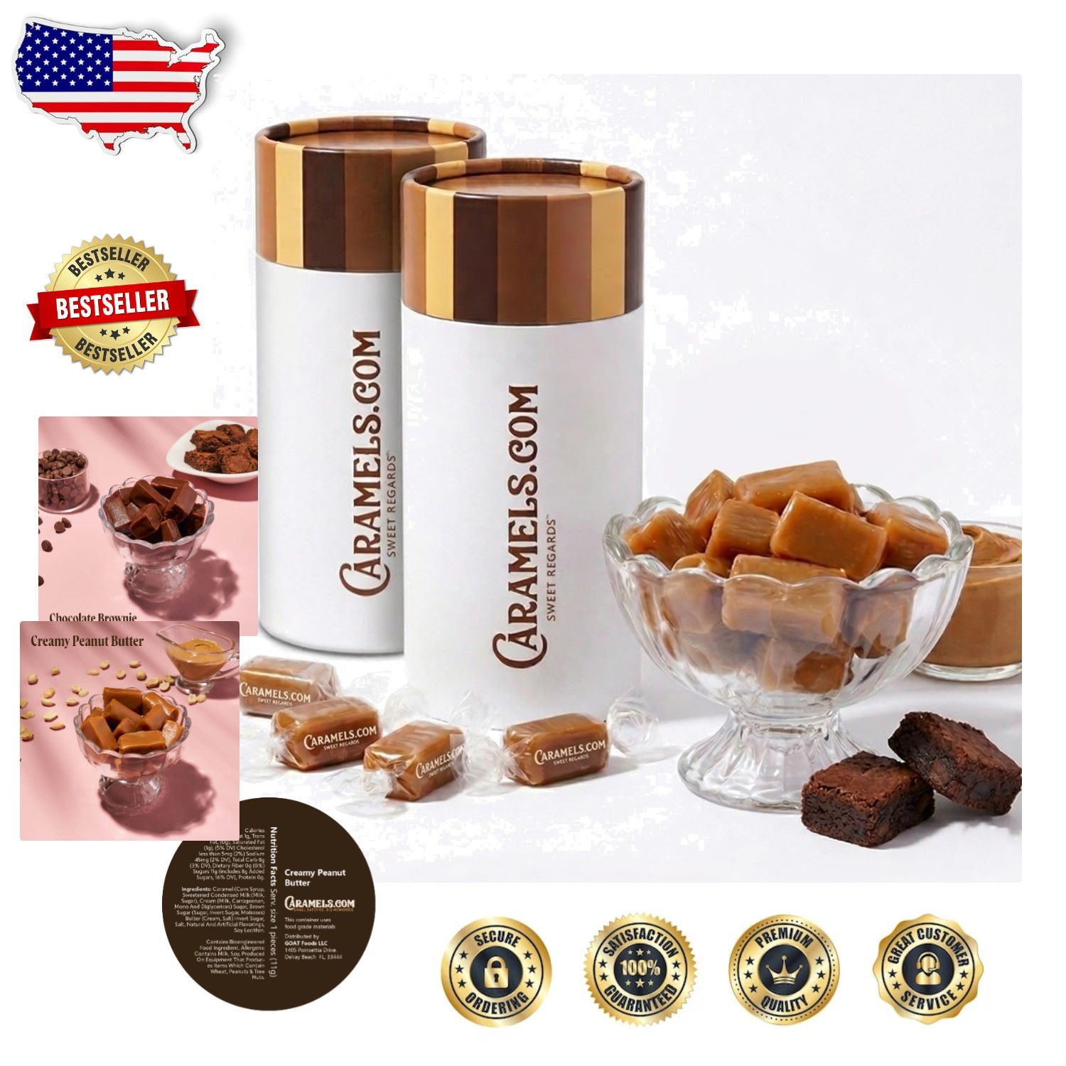 Gourmet Chocolate Brownie & Peanut Butter Caramels 2 Pack | Individually Wrap…