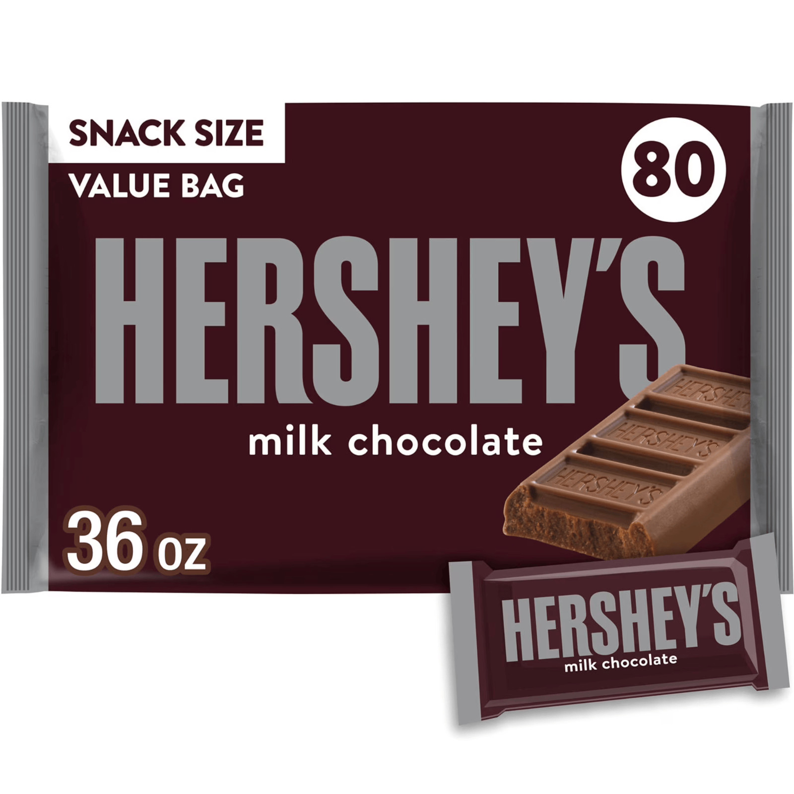 Hersheys Milk Chocolate Snack Size Bars 80 Pieces Bulk Value Bag Candy 36 oz