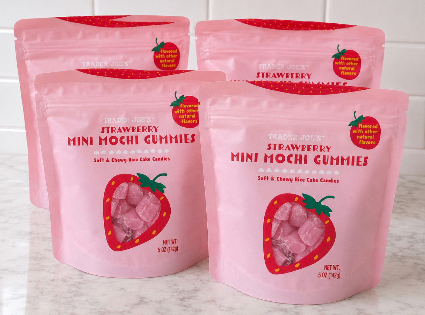 4 Pack Trader Joe’s Strawberry Mini Mochi Gummies 5 Oz Each Gummy Fruit RARE