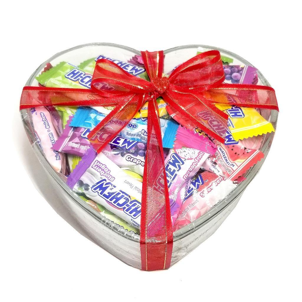 Hi-Chew Chewy Candies Assorted Flavors Heart Shaped Glass Bowl Gift 48 Pieces