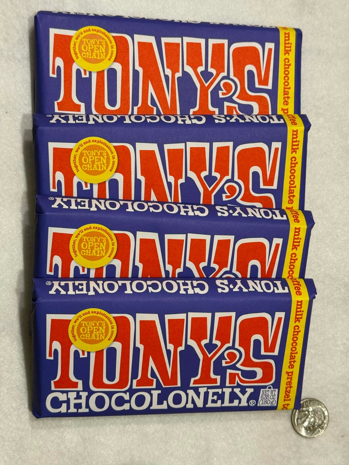 Lot 4 BARS Tony’s Chocolonely Dark Chocolate , 6.35 oz