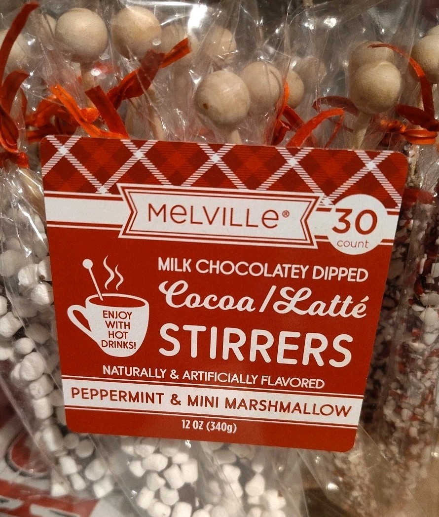 Melville Cocoa/Latte Milk Chocolate Dipped Stirrers PepMint, Marshmellow
