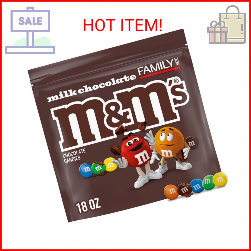 M&M’S Milk Chocolate Candy, Family Size, 18 oz Resealable Bulk Candy Bag