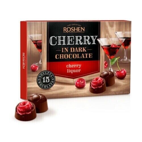 ROSHEN CHERRY Liquor Dark Chocolate Candy Ukrainian Gift Sweet Box 155g 5.47oz