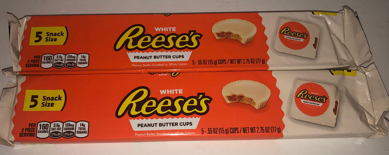(2) White Reese’s Peanut Butter Cups, 5 Snack Size Cups Per Pack 2.75oz Packages