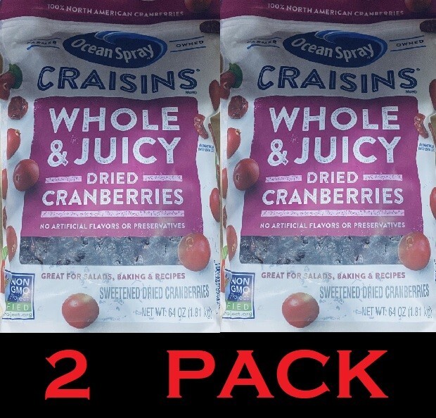 2x Ocean Spray Dried Craisins Dried Cranberries WHOLE & JUICY 64 oz Bag – 2 PACK