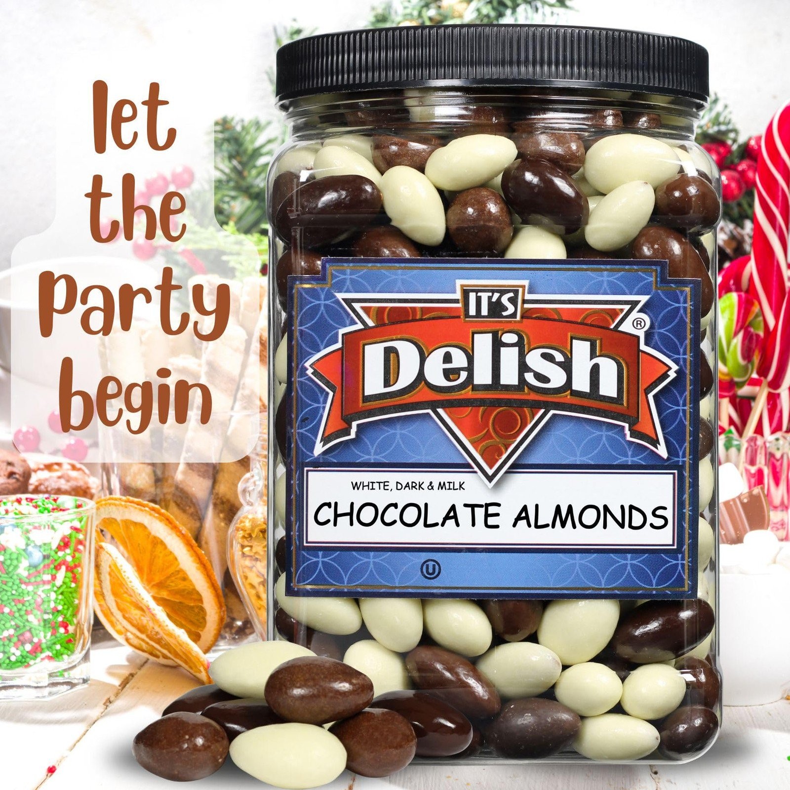 Gourmet Chocolate Covered Almonds Medley by Its Delish, 3 Lbs w/ Jumbo Container