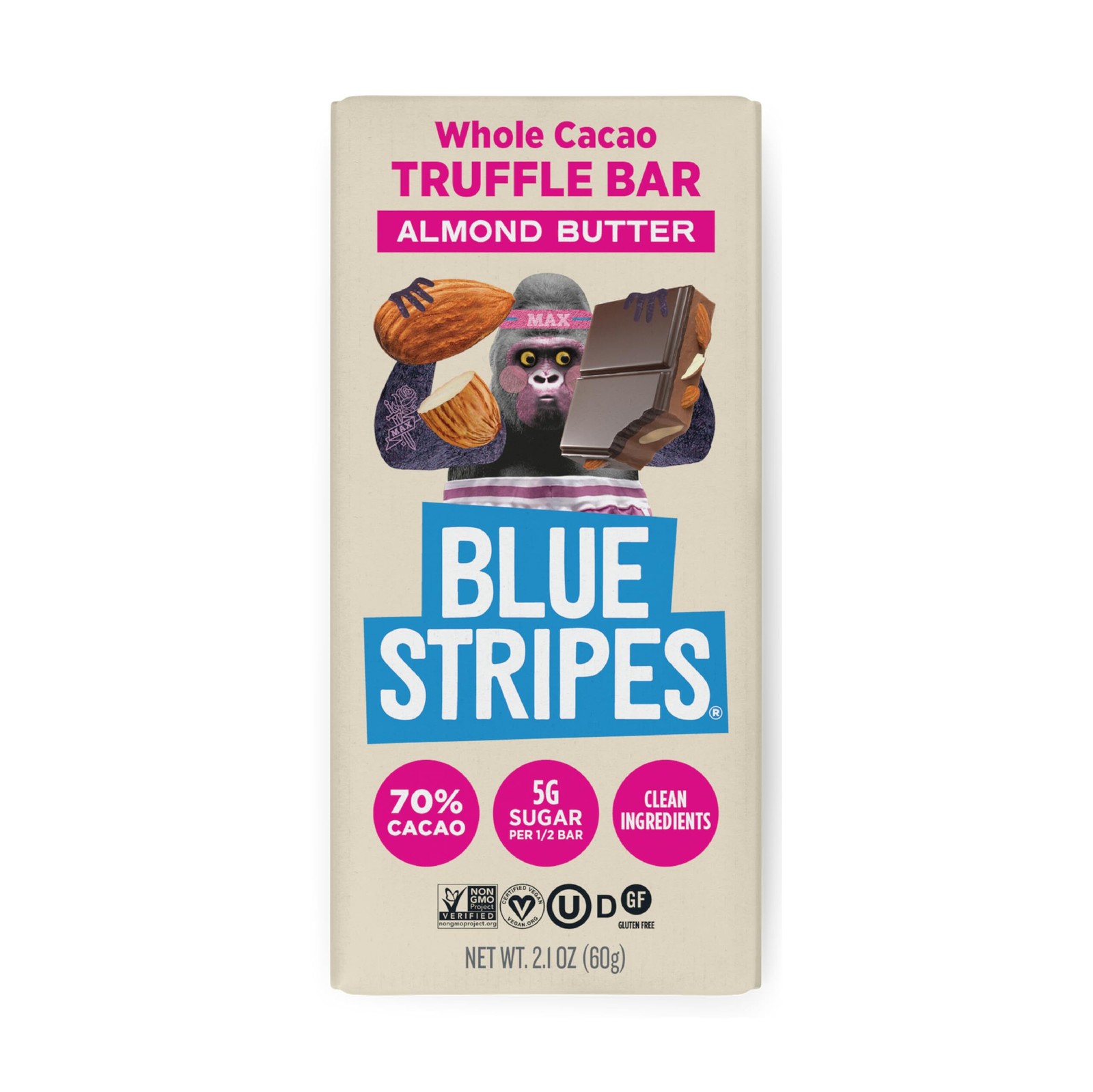 Blue Stripes Bar Whole Cacao Almond Butter 70% Cacao Lot Of 12 Bars EXP 12/02/26