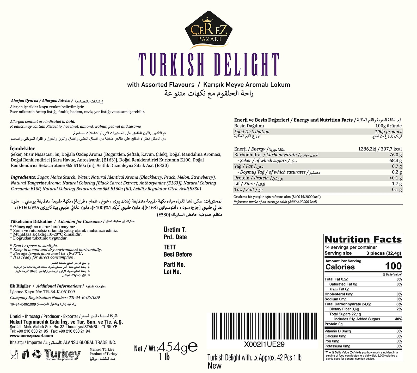Cerez Pazari Turkish Delight Candy with Assorted Mix Flavours 16