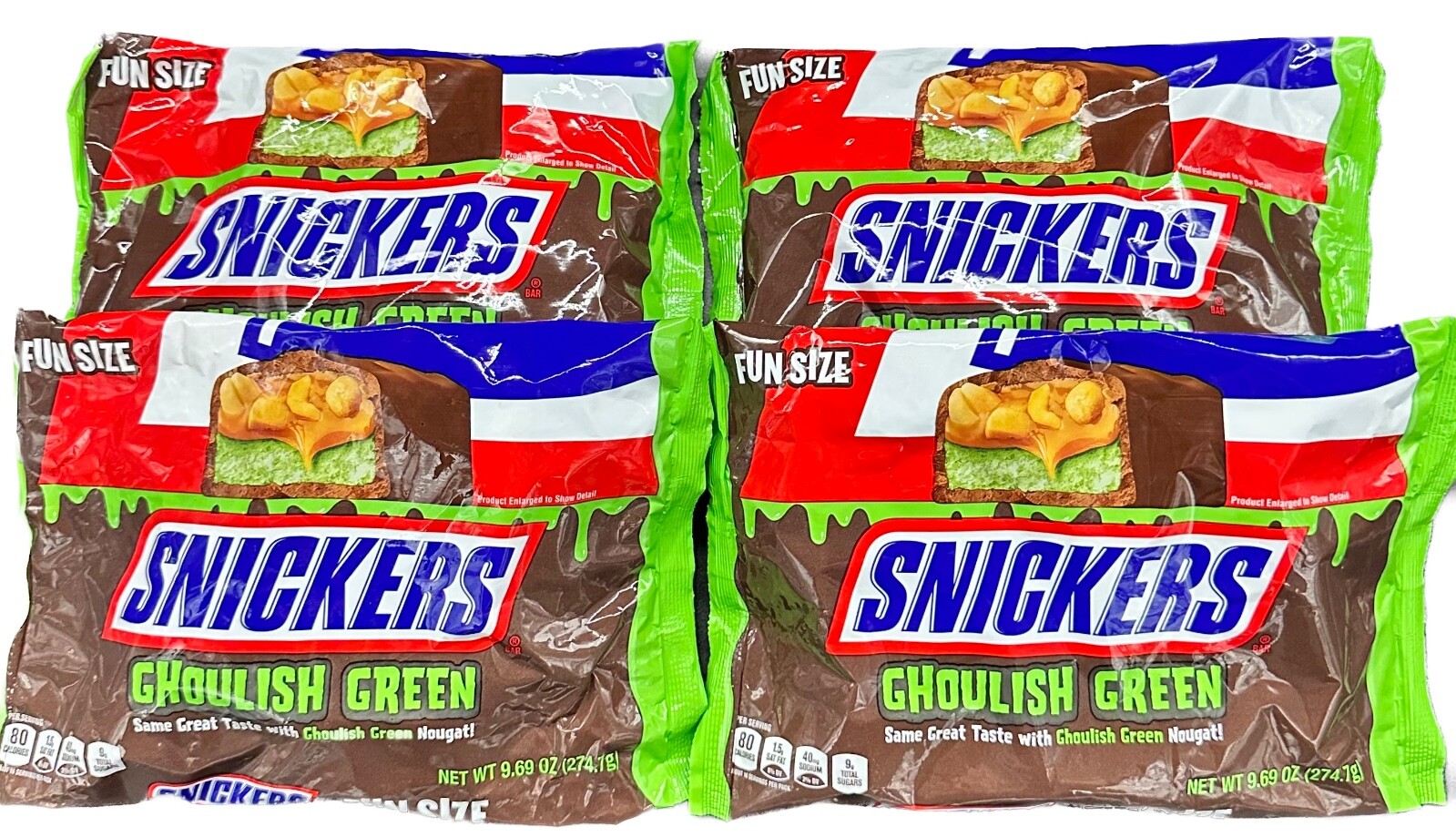 Snickers Ghoulish Green Fun Size Chocolate Halloween Candy Bars 9.69oz @ 4 BAGS